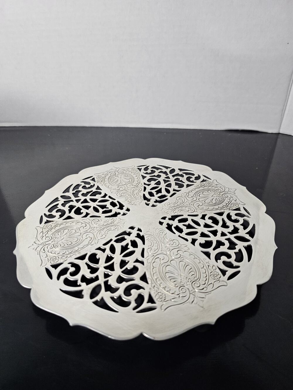 Vintage Towle Silver-Plated Trivet, Ornate Lacey Design, 7.75" Footed Polished
